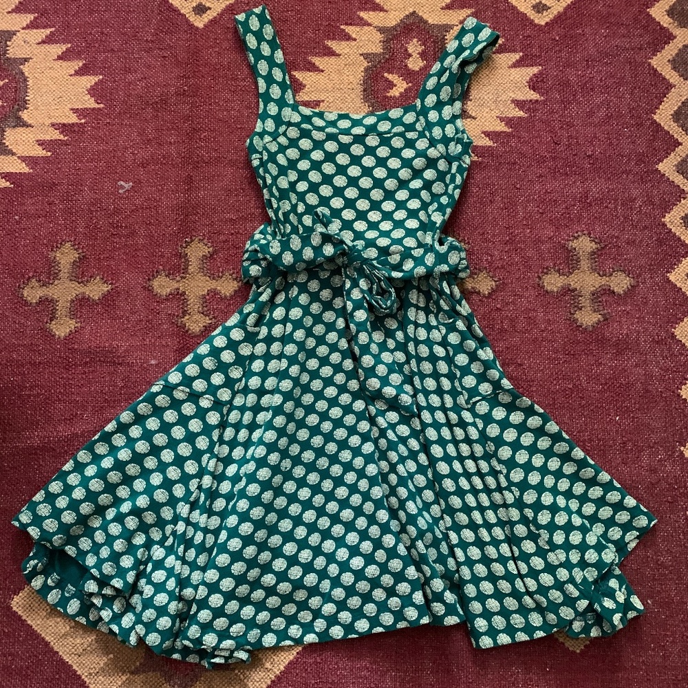 Green Picnic Dress with Front Tie